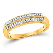 10k Yellow Gold Round Diamond Double Row Band Ring 1/10 Cttw