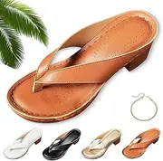 [Generic] Women's Solid Color Summer Chunky Heel Sandals, Slip on Open Toe Square Toe Comfortable Heeled Sandals, for Long Walk