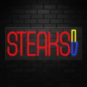 Steaks Sign for Business Displays | LED Flex Neon | 32"W x 13"H x 1"D