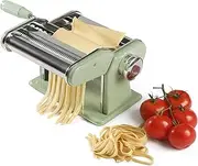 [Sur La Table] Kitchen Essential Pasta La Vista Manual Pasta Maker Machine Noodle Maker w/Rollers & Cutters - Spaghetti, Fettuccini, Lasagna or Dumpling Skin - Stainless Steel/Juniper Green