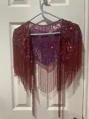 Red Hat Society -WESTERN Rose Beaded Sequin Hip Wrap Collar Shoulder Shrug Shawl