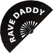 [Fan-dom] Rave Daddy Hand Fan Foldable Bamboo Daddy Circuit Rave Hand Fans Outfit Party Gear Gifts Music Festival Rave Accessories for Men and Women (Black)