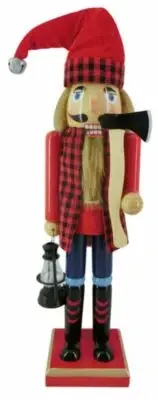 Wooden Christmas Nutcracker, 15", MALE LUMBERJACK WITH AX & LAMP, P&T