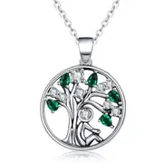 Silver plating Rely Tree of Life Pendant Necklaces Green Women Fashion Jewelry