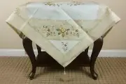 Handmade Yellow Daisy Flower 33" Square Embroidered Tablecloth Polyester Tassels
