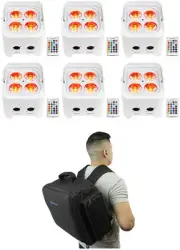 (6) Rockville BEST PAR 50 White Rechargeable Wash Lights w/Wireless DMX+Backpack