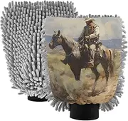 XYMZR Vintage Cowboy Cactus Absorbent Microfiber Car Wash Mitt, Funny Cute Anime Scratch Free for Cars Cleaning, Home Cleaning Mitts, 2 Pack, 10.24” L x 7.09” W
