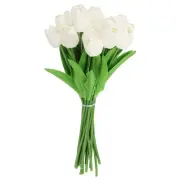 20pcs Tulips Artificial Flowers, Faux Flowers Fake Tulip Stems(Pure White)