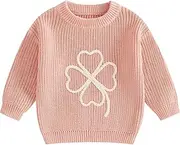 [Socutebabe] Baby St. Patricks Day Outfit Toddler Shamrock Embroidery Knit Sweater Pullover Sweatshirt Winter Spring Clothes