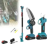 3 in 1 Cordless Pole Saw, High Branch Saw with Brushless Chainsaw, Pruner Shear, 2M Telescopic Rod, Battery and Charger Included for Garden Tree Trimming Pruning 1battery