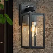 FTL Dusk Till Dawn Outdoor Wall Lights, E27 Wall Lantern Porch Light with Ambient Sensor, Matte Black Exterior Wall Lamp with Clear Glass, Outside Sensor Wall Light Fixture for Patio, IP44 Waterproof