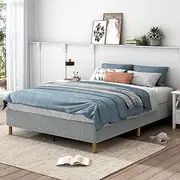 King Size Metal Bed Frame Bed Base Mattress Foundation Light Grey