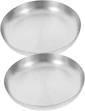 HIAKDOFT 2Pcs Stainless Steel Round Serving Plates Metal Dish Trays for Desserts and Steaks Easy to Clean for Parties and Everyday Use Elegant Silver Design