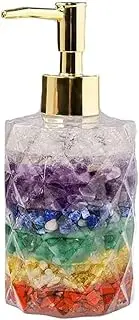 Lotion Dispenser Glass Soap Dispenser with Raw Fluorite Crystals with Stainless Steel Pump Refillable Liquid Soap Dispenser Hand Soap Dispenser for Kitchen Bathroom Dish Soap Bottle