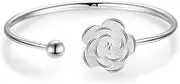 [Tbkoly] Fashion Silver Sterling Cuff Bangle Chain Bracelets,Women 925 Sterling Silver Bracelet Peony Flower Cuff Bangle Hand Carve Bracelet Ladies Silver Jewellery
