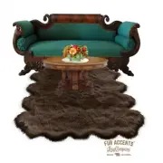 Brown Sheepskin Rug - Plush Shag Faux Fur - Bonded Suede Lining - Made in USA