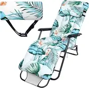 Wesiti Lounge Cushion 67 x 21 Inch Lounger Chair Cushion Indoor Outdoor Patio Chaise Pad Replacement Rocking Mat for Furniture Sofa Non Slip Floral Thick High Back Chair Pads with Headrest 8 Ties