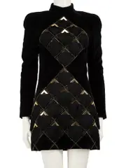 Black Velvet Tassel Embellished Dress