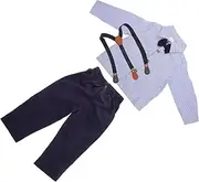 [Minkissy] Child Shirt Overalls Suit Baby Long Sleeve Shirt Bow Tie Gentleman Style Toddler Outfit