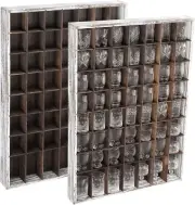 56-Compartment Shot Glass Display Case (2-Pack) | Wall-Mounted Rustic Dual Slot