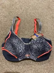 NEW WITH TAGS - BERLEI ELECTRIFY GREY AND CORAL SPORTS BRA SIZE 12 B