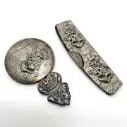 Vintage Mirror & Comb Case Vanity Set Silver Tone Colonial Scene