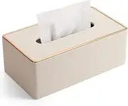 Tissue Box Cover, PU Leather Tissue Box Holder Rectangular Kleenex Box Covers for Home/Office/Car Decoration 9.84"X5.23"X3.77" (Beige)