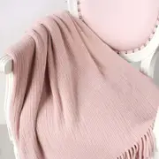 125*150cm Cozy Decorative Knit Woven Throw Blanket Sofa Throw Bed Throw Bed Blanket - Pink
