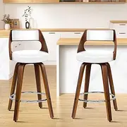 [ALFORDSON] Bar Stools 2X Swivel Kitchen Stool 65cm Seat Height Wooden Counter Stool with Footrest and Adjustable Leg Levelers Leather Leather Dining Chairs for Home Bar Dining Room (Eden White)