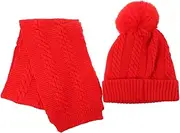 [OATIPHO] Children Hat Scarf Winter Hat Hats Universal Scarf Christmas Knitted Cap Fluffy Beanie Hat Suit Christmas Scarf Xmas Hat Scarf Yarn Red