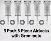 5 PK 3 piece Cylinder Fermentor Airlock w/ Grommet / Air Lock HomeBrew Wine Beer