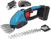 Cordless Hedge Trimmer, 2 in 1 Electric Hedge Trimmer, Grass Shear, Bush Trimmer with 2 Switchable Blades for Shrub, Garden, Grass or Lawn Cultivation, Battery & Charger Included 2BATTERY