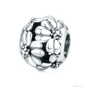 Silver plating Flower Round Beads for Women Jewelry Charm Fit Bracelet