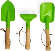 Bigjigs Toys Kids Gardening Tools Set - 3pc Metal Garden Tools Toy Set with Hand Fork, Trowel and Rake, Quality Gardening Set with Wooden Handles