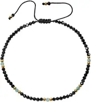 [Lightock] Black Spinel/Amazonite Beaded Anklet Protection Energy Gemstones Faceted Beads Dainty Ankle Bracelets for Women Jewelry (8.5-10 Inches)