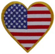 BRAND NEW LOVE HEART AMERICAN FLAG (YELLOW BORDER) PATRIOTIC IRON ON PATCH