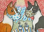 13 x 19 Pop Art Print Basenji Collectible Dog in Quarantine by Artist KSams