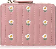 [Telooco] Small Wallet for Girls Women Cute Flowers Print Purse Bifold Aesthetic Wallet with Zipper ID Window Purse, Pink, Cute