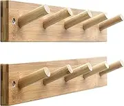 SKOLOO Wooden Wall Mounted Coat Rack,16'' Hole to Hole, 5 Pegs Bamboo Wall Hook for Hanging Clothes Robes Towels Hats,Natural Gold
