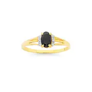 9ct Gold, Sapphire & Diamond Oval Ring in Black