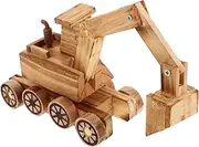 KOMBIUDA Boys and Girls Excavator Digger Toy Small Wooden Excavator Model Movable Car Engineering Features