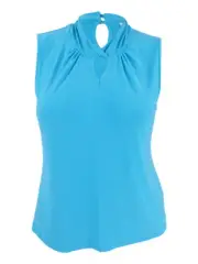 Tahari Women's Twist-Neck Keyhole Shell Top (XL, Capri Blue)
