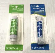 DRITZ ELASTIC THREAD (30 YDS) & BEADING CORD ( 5 YDS) / WHITE / NEW
