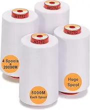 [New brothread] Set of 4 Large Cones of 5500Y (5000M) Each All Purpose Spun Polyester Thread 40S/2 (Tex27) for Serger, Overlock, Quilting, Piecing and Sewing - White