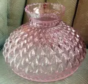 10" Glass Shade oil kerosene lamp student/ Very LIGHT PINK tint DIAMOND QUILT
