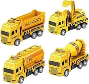 Yardwe 4pcs Push Car Friction Powered Construction Vehicle Models Plastic Excavator Crane Mixer Dumper Present