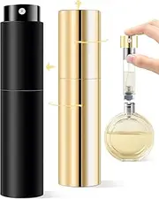 Atomizer Perfume Refillable Bottle 5ml Twist-on Bottom Fill Fine Spray Portable Leakproof Mini Travel Bottle Essential Waterproof Durable Simple Suitable (Black&Gold)
