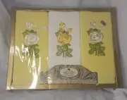Vintage Royal Terry 3 Decorative Fringe Towels Retro Yellow And White Floral NIP
