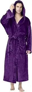 [Generic] Mens Robe with Hood Ultra Soft Full Length Long Sleeve Lightweight Unisex Fleece House Coat, Purple, Large