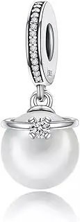 [Generic] White Pearl Ring Dangle Charm Noble Temperament Genuine 925 Sterling Silver Compatible With bracelet